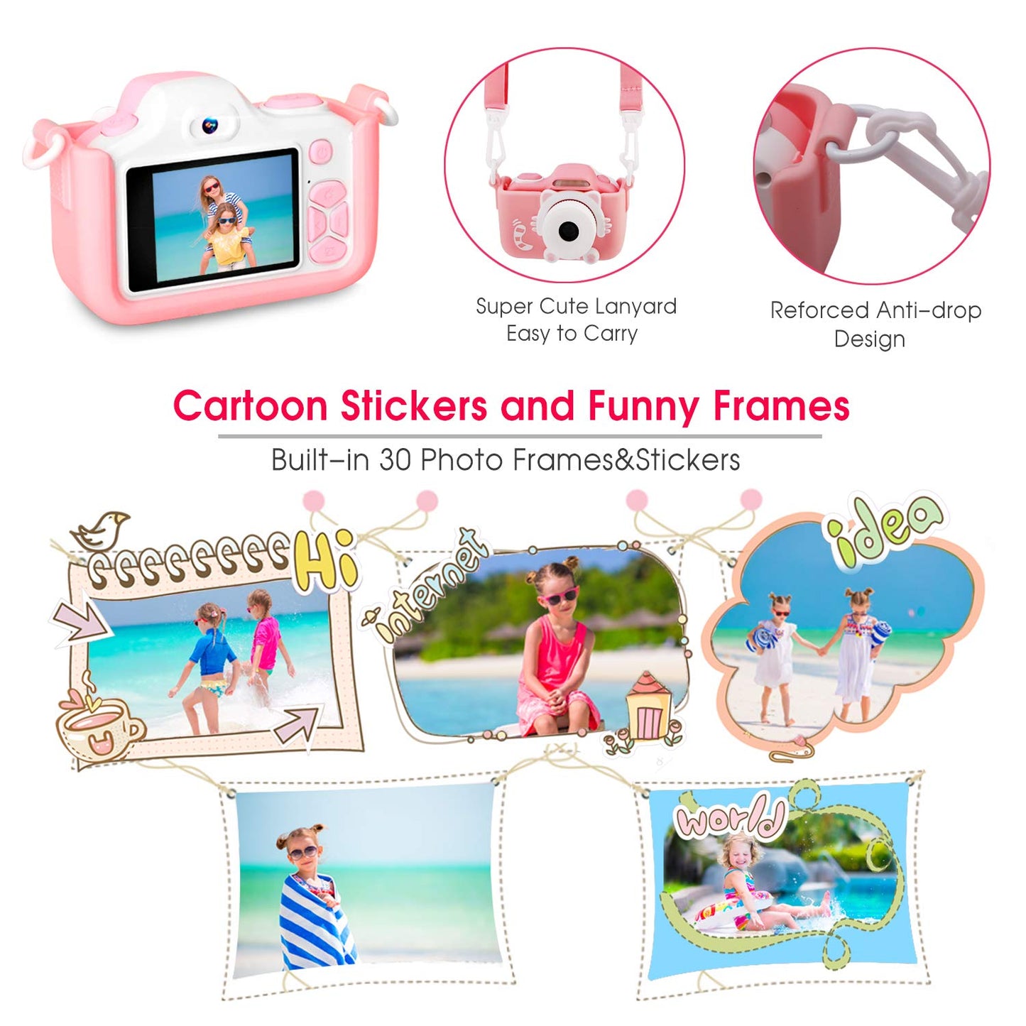 Kriogor Kids Camera, Digital Photo Camera Selfie and Video Camera with 16MP/Dual Lens/2 Inch Screen/1080P HD/32G TF Card/9x Digital Zoom, Birthday Gift for Kids (Pink)
