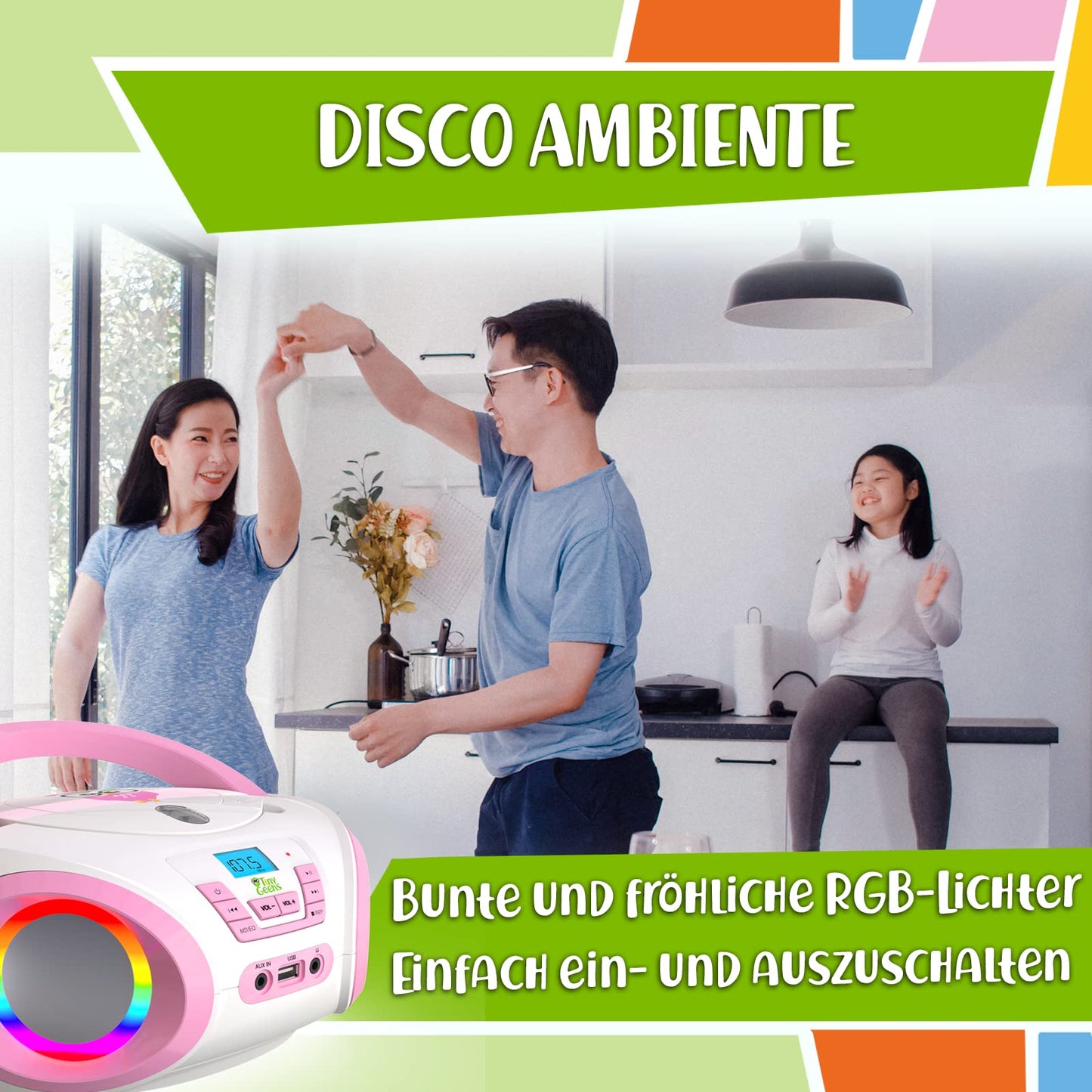 TinyGeeks Tunes Kids Boombox CD Player for Children NEW + FM Radio + Includes Batteries + Pink Radio - with Speakers Children and Toddlers - Pink