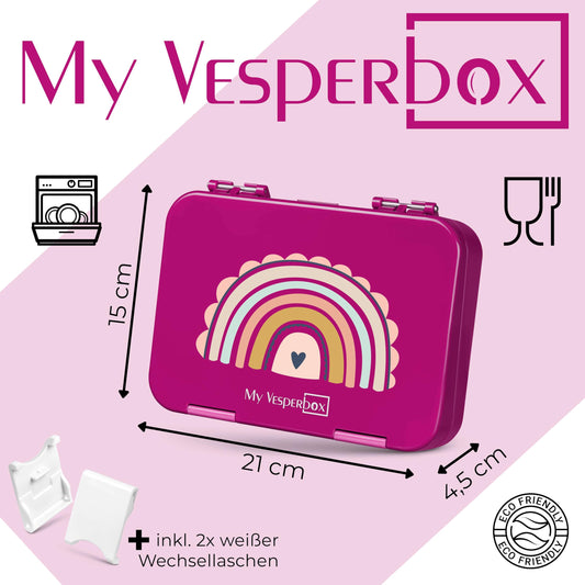 My Vesperbox - Len - Bento Box Kids - Lunchbox with 4+2 compartments - extremely durable - sandwich box - perfect for kindergarten and school (Purple Rainbow)