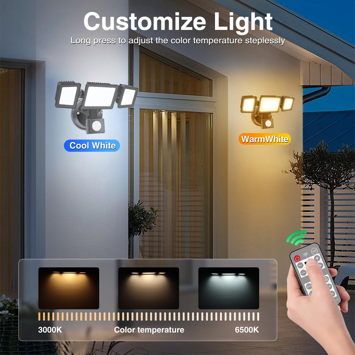 30W LED floodlight with motion sensor 2400LM, dimmable IP65 waterproof outdoor spotlight, 3000K warm white-6500K cool white selectable floodlight, security light outdoor lamp for garage garden yard