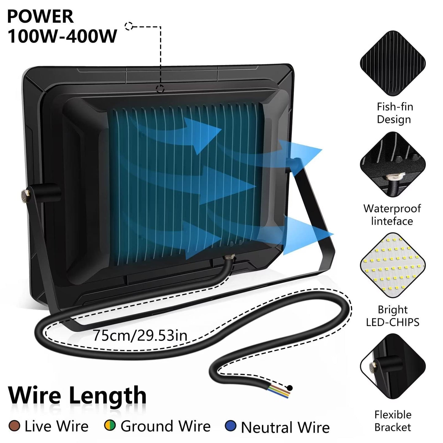 Loyal 10-pack 300W 30000LM LED floodlight outdoor, 6000K cool white LED spotlight, IP65 waterproof LED outdoor floodlight, super bright indoor and outdoor LED lights for gardens garage backyard hallway