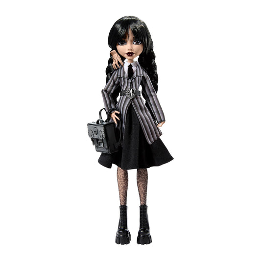 Monster High Wednesday doll and accessories, Wednesday Addams collectible figure in Nevermore Academy uniform with Ice Cold Hand and backpack, doll stand, HXJ04