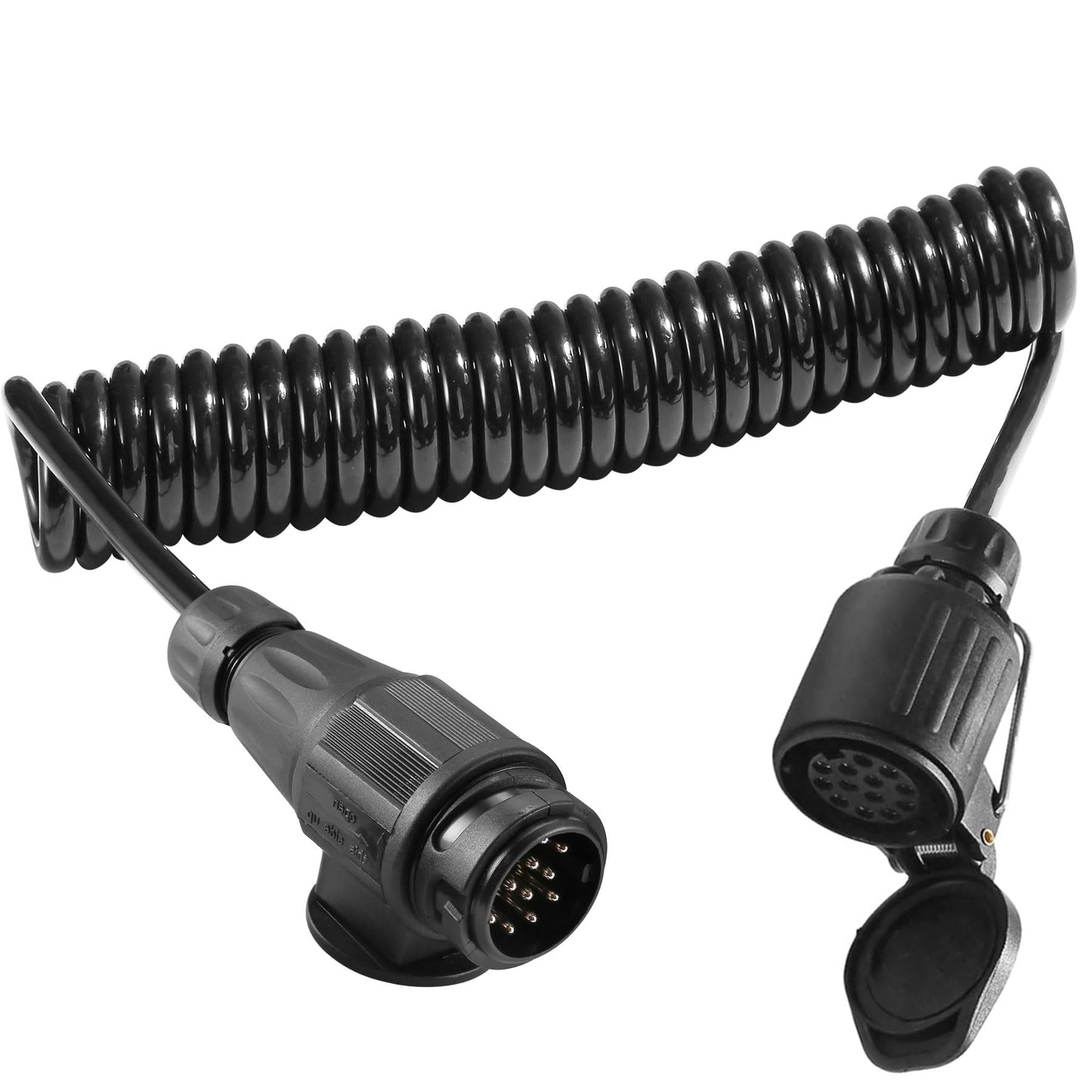 AgriShop trailer extension cable adapter 13-pin to 13-pin, 2.8m spiral cable trailer 13-pin trailer extension with male female plug, adapter trailer coupling 13 to 13 pin CE