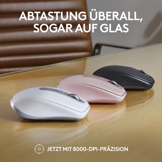 Logitech MX Anywhere 3S Compact Wireless Mouse, Fast Scrolling, 8K DPI Any-Surface Tracking, Quiet Clicks, Programmable Buttons, USB C, Bluetooth, Windows PC, Linux, Chrome, Mac - Pale Grey