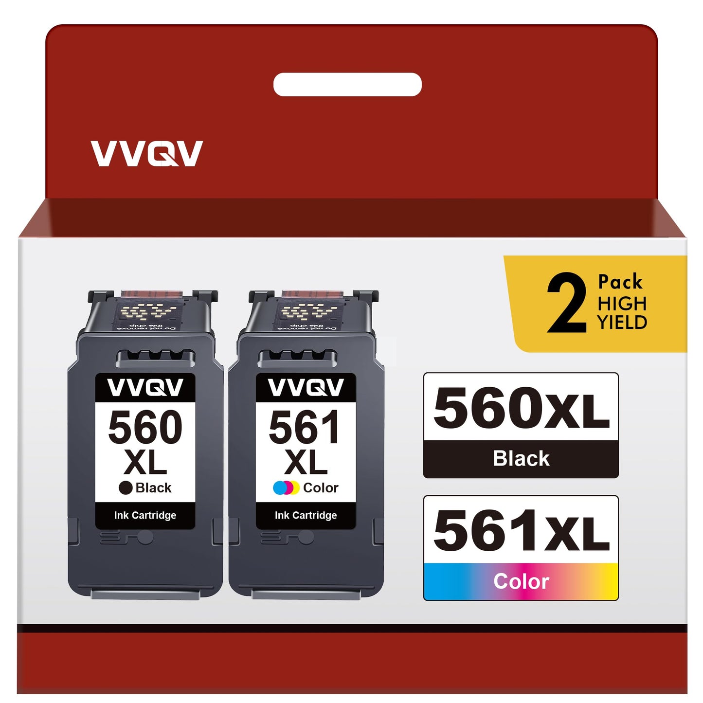 VVQV PG-560XL CL-561XL printer cartridges multipack for Canon 560 561 560XL 561XL cartridges for Pixma TS5350 TS5351 TS5352 TS5353 TS7450 TS7451 (1 Black 1 Tri-Color)