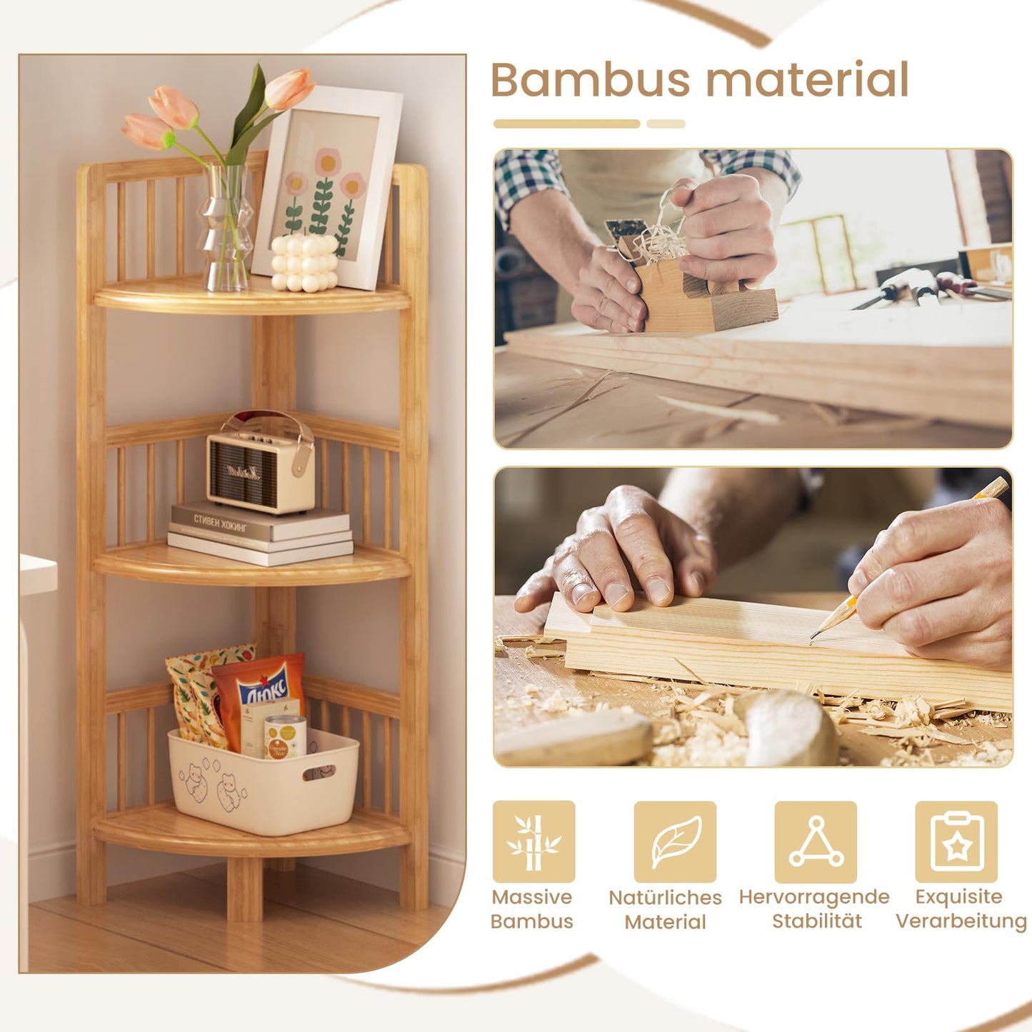 Dripex corner shelf standing, bathroom shelf, bamboo bookshelf, standing shelf with 5 shelves, 110x30x30cm, space-saving, small storage shelf for bathroom, living room, bedroom, kitchen, balcony.
