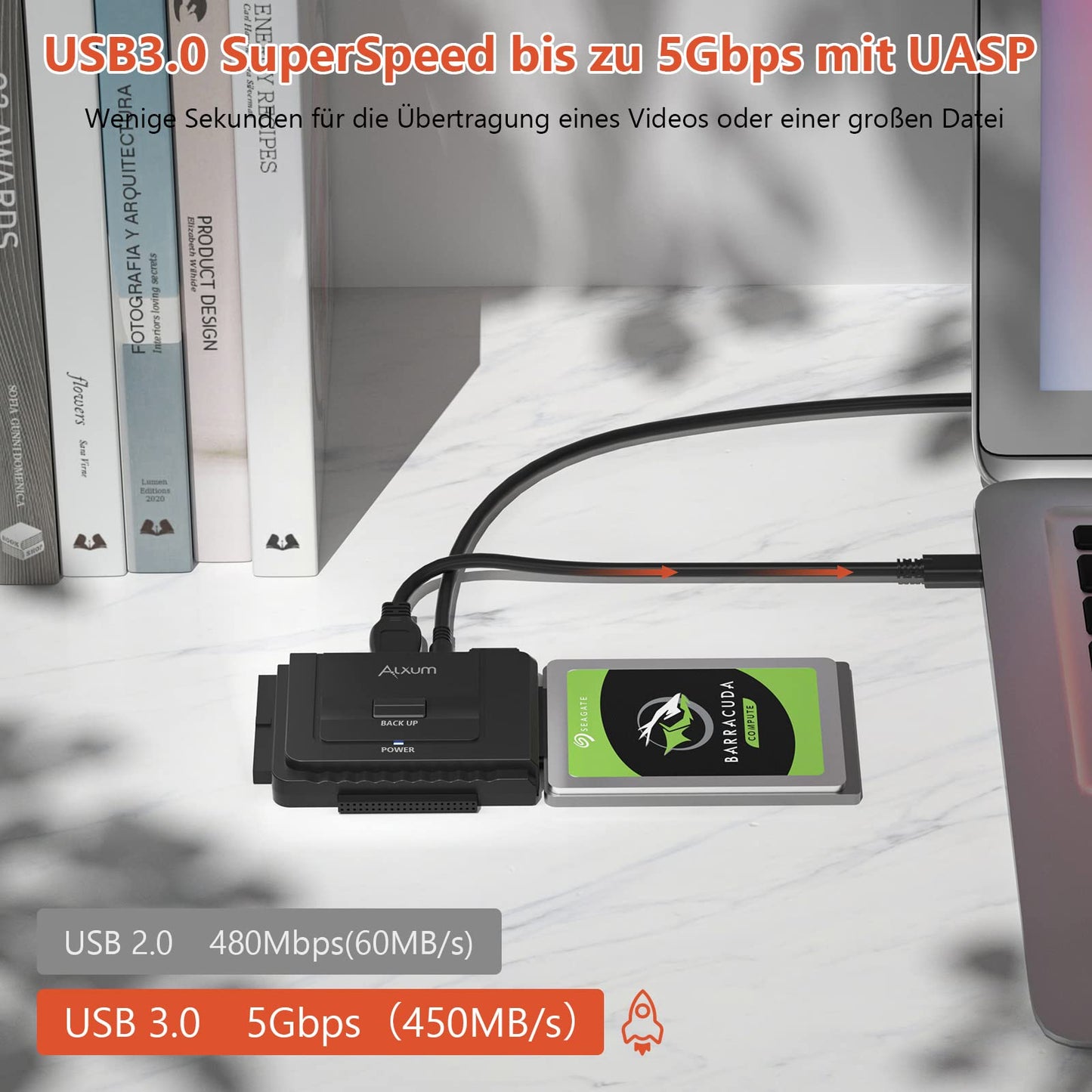 Alxum IDE SATA Adapter - 2.5/3.5'' SATA & IDE HDD Converter with USB 3.0 and Power Switch, 12V/2A Power Supply and USB-C Cable