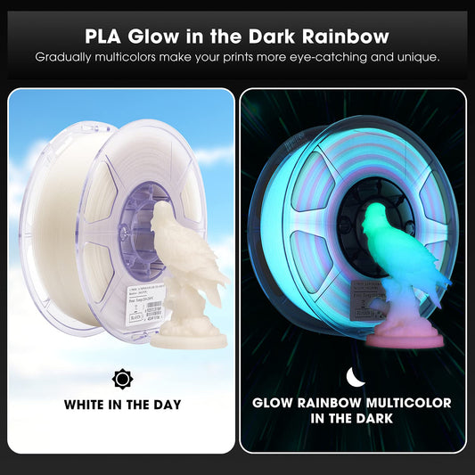 eSUN PLA Glow in the Dark 3D Printer Filament, Glow in the Dark Rainbow Filament 1.75mm, 1kg spool (2.2 LBS) 3D Printing Filament for 3D Printers, Glow in the Dark Rainbow Multicolor.