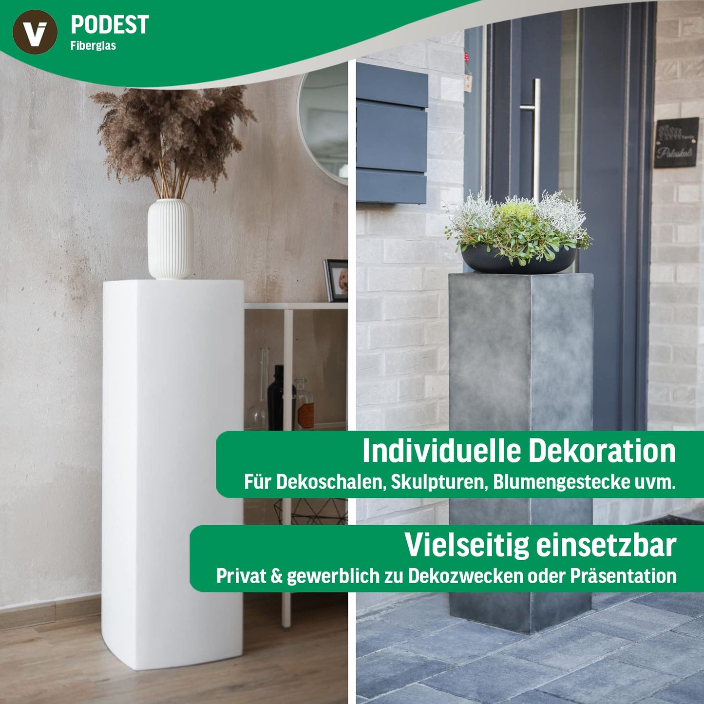 VIVANNO Podium decoration column pillar flower stand fiberglass concrete design anthracite 30x30x100