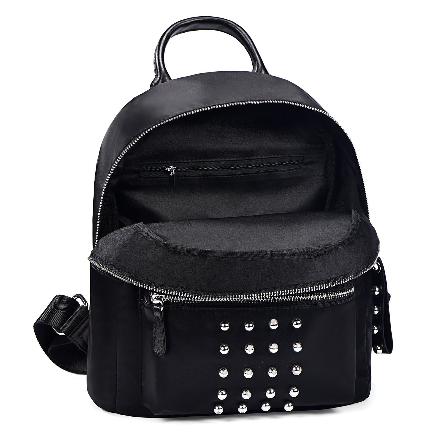 DonDon Women's Backpack Faux Leather Studs Round Black