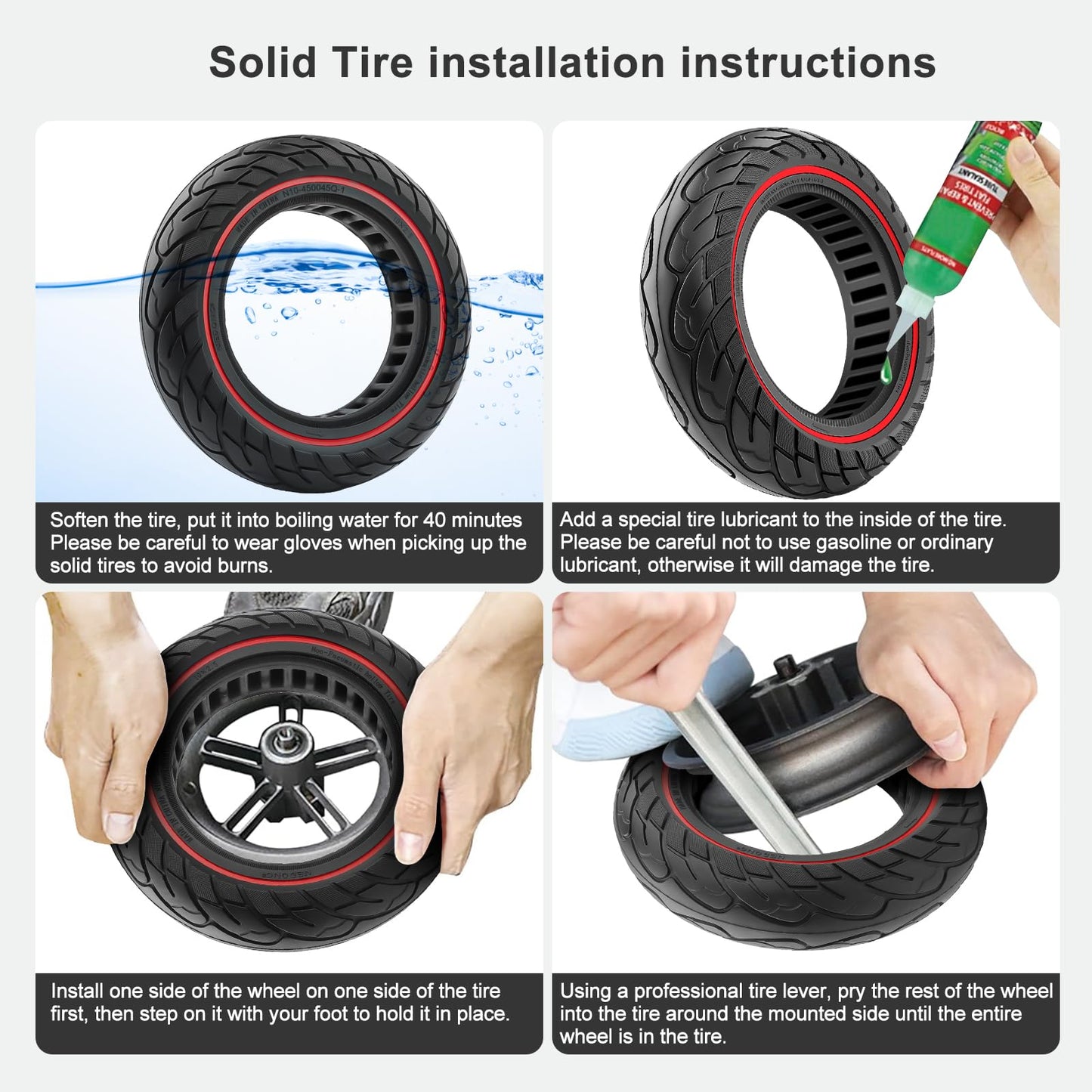 Amitor solid tires 10x2.5-6.5 for Ninebot MAX G30 G30P G30LP, 10 inch solid rubber scooter puncture-proof, E scooter Honeycomb 60/70-6.5 tires solid rubber anti-slip & wear-resistant (Slot 44), 2PCS