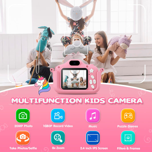 Children's camera, CAMCLID Kids Camera 1080P 2.0" Screen Digital Camera for Kids with 32GB Card, Christmas Toy Gifts for 3 4 5 6 7 8 9 Year Old Boys and Girls (Pink)
