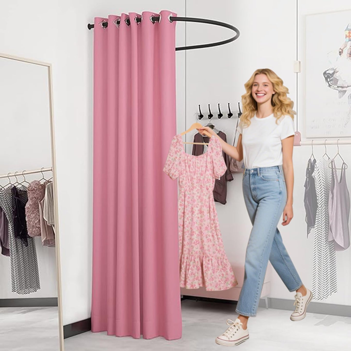 HIYOUGO Portable Freestanding Dressing Room, Temporary Fabric Changing Room, Dressing Tent for Clothing Stores, Theaters, Tailors, Offices, and Photography Studios.