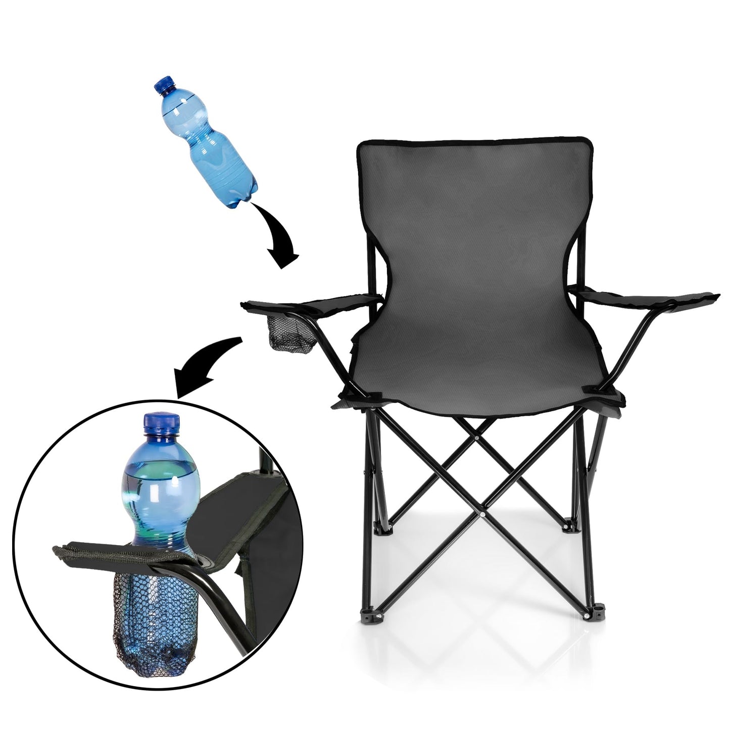 BigDean 2X Folding Chair DARK GRAY Camping Chair Angler Chair with Drink Holder & Carry Bag - Angler seat foldable - Folding Garden Chair Camping Chair Relaxing chair Angler chair foldable