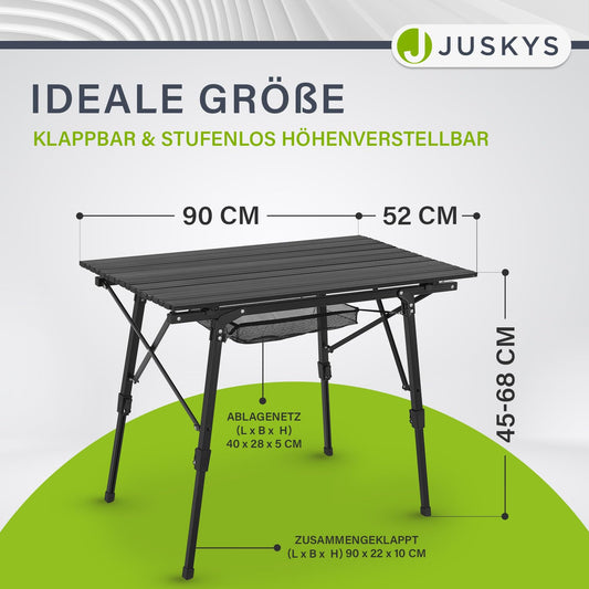 Juskys Camping Table Picco - Aluminum table 90 x 52 cm light, foldable, adjustable height - Camping, garden - Outdoor folding table - Garden table Black