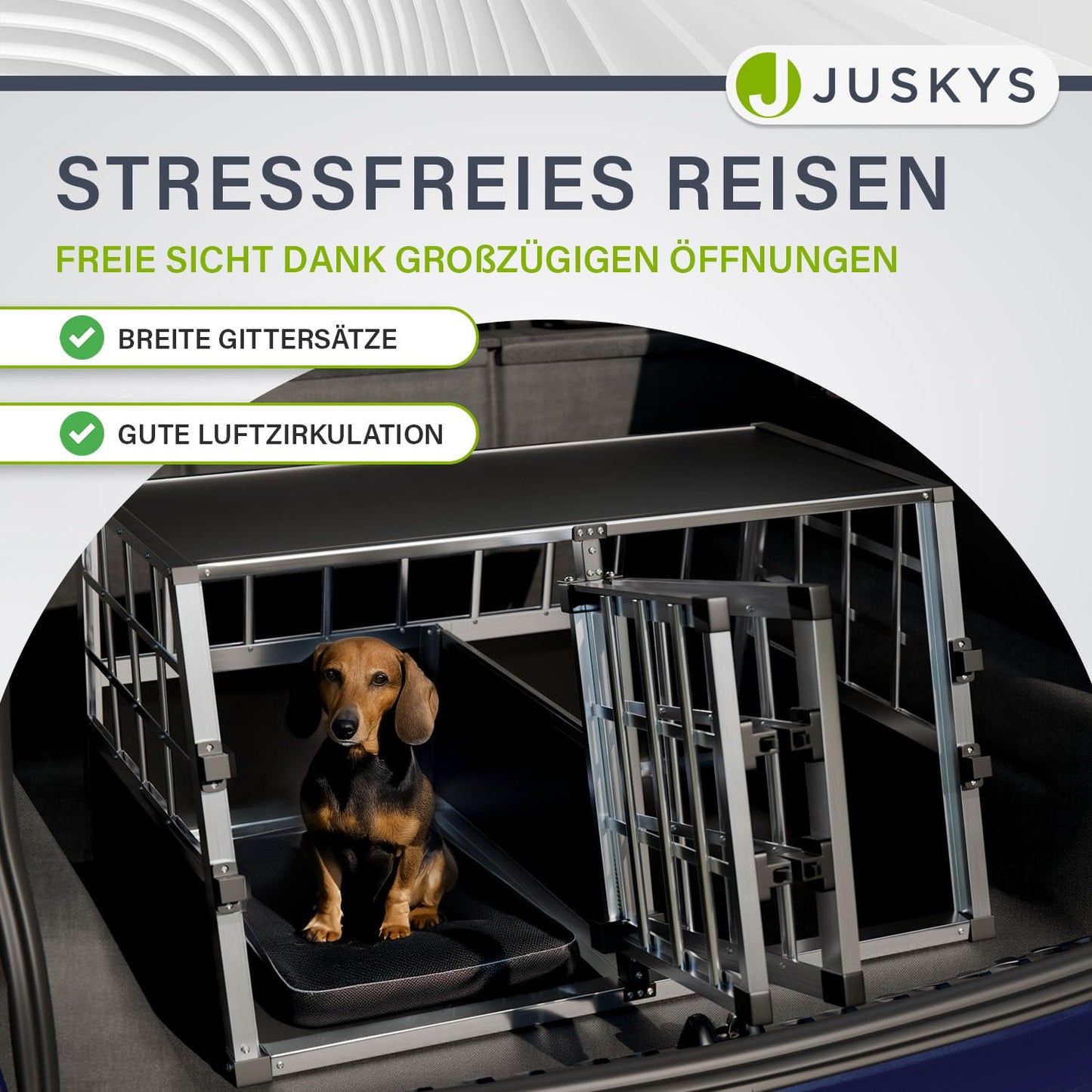 Juskys aluminum dog transport box L-X - 89x70x51 cm - car dog box sturdy & easy to clean - grid doors lockable - aluminum travel box for dogs