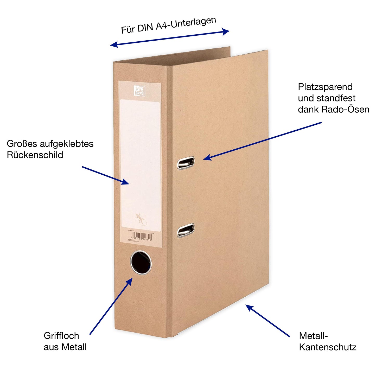 Oxford A4 folder, 8cm wide, eco-friendly, in beige, pack of 3.