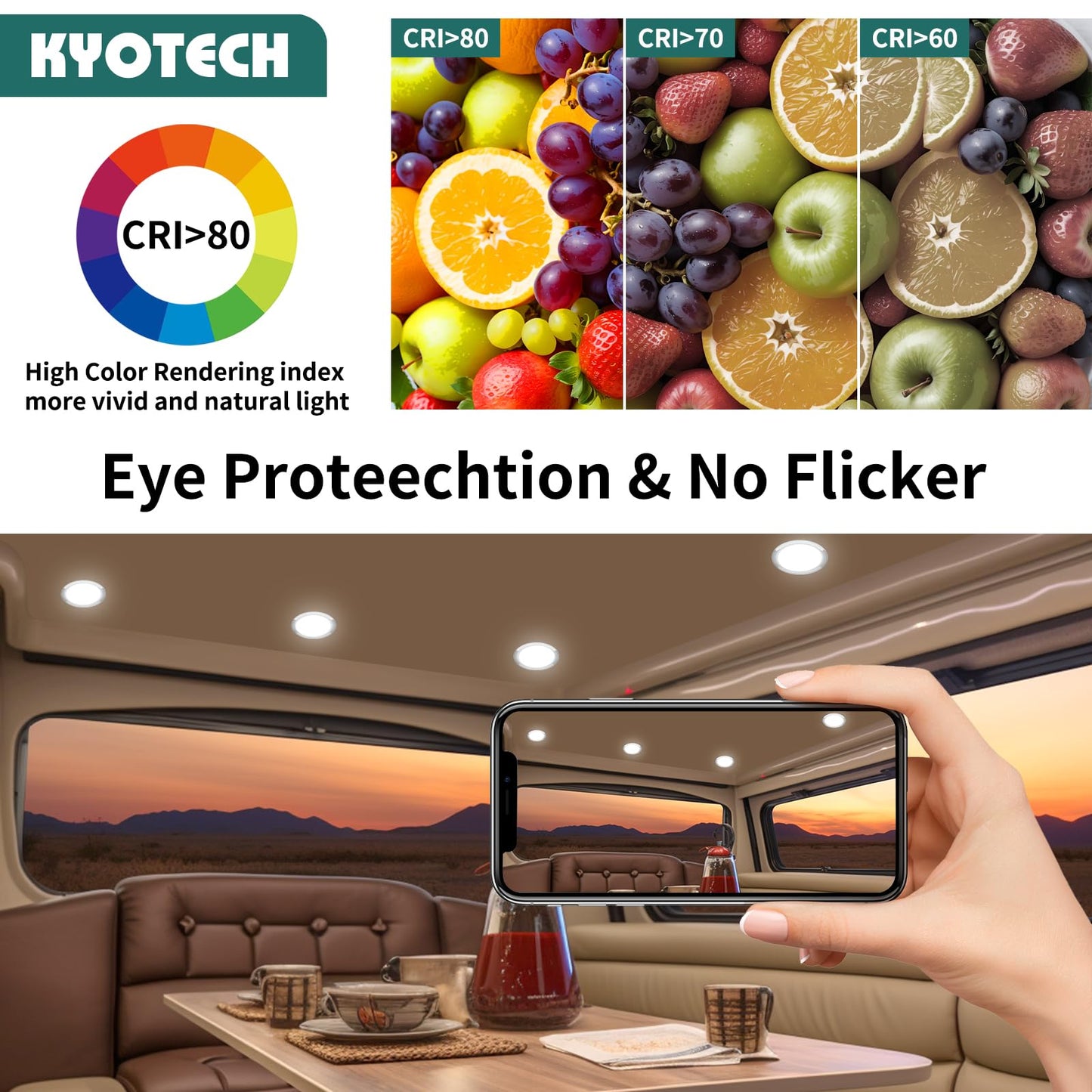 KYOTECH 6-Pack LED Furniture Light 230V, 3.5W LED IP44 G4 15mm Flat Furniture Recessed Light, 3000K Warm White, Kitchen Hood Light, Bathroom Recessed Spotlight, Kitchen Hood Lights (Chrome)