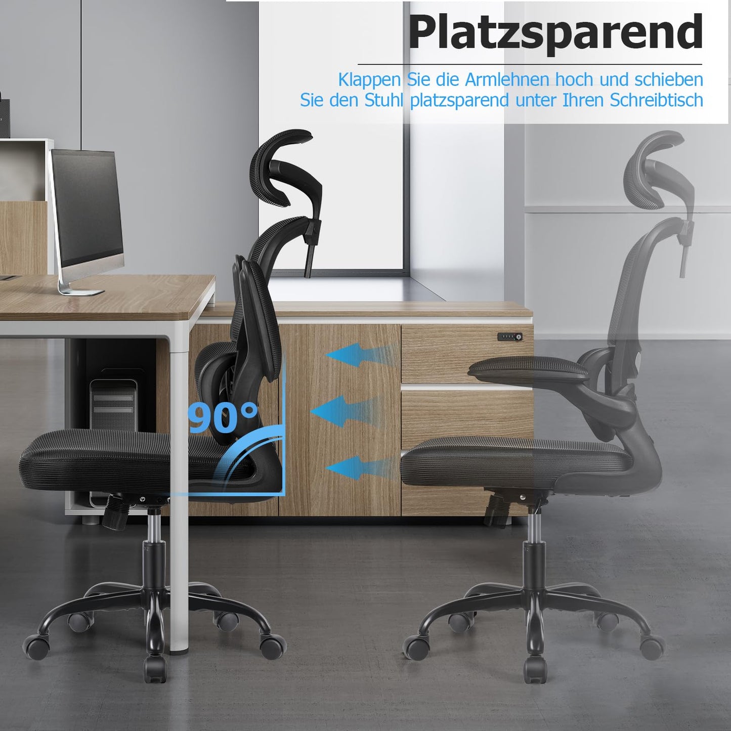 Razzor Ergonomic Office Chair with Adjustable Headrest, Lumbar Support, Mesh Computer Chair with Flip-Up Armrests, Executive Chair with Tilt Function 90°-135°