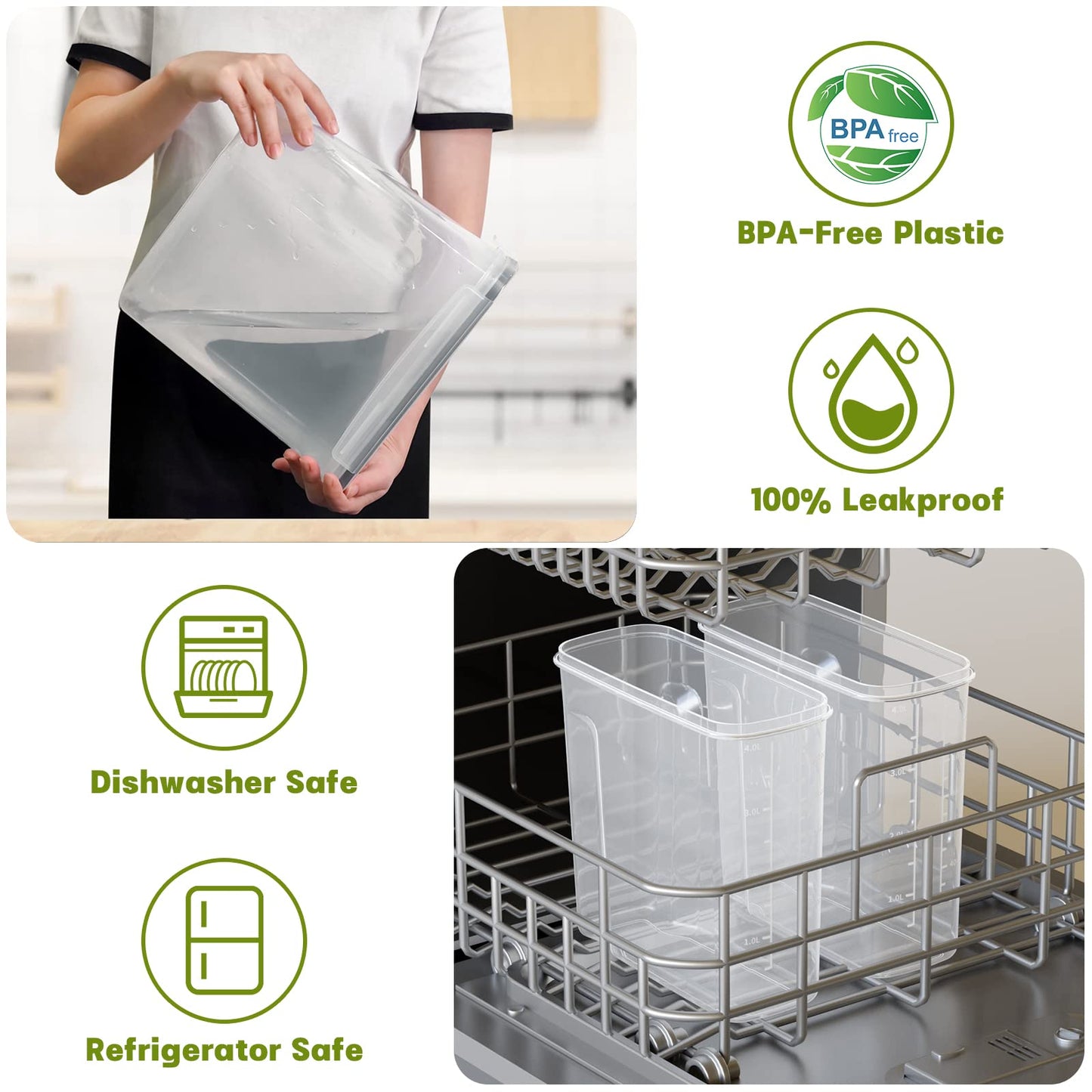 Without 4L Food Storage Containers Airtight 4-Pack, Kitchen Storage Box with Plastic Lid, Food Canisters for Cereal, Flour, Granola