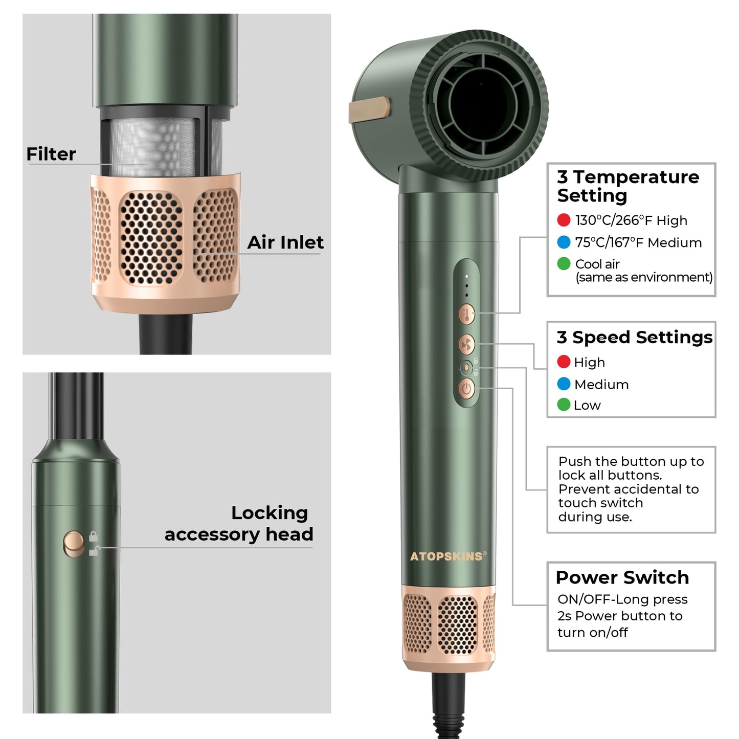 7 In 1 Air Styler, 11000RPM Hair Dryer Brush, Hot Air Brush Hair Styler, Ionic Hair Dryer with Blow Dryer, Left Right Curling Iron, Round Brush Dryer, Thermal Brush, Hair Straightener Brush, 3 Temperature & Wind Settings.