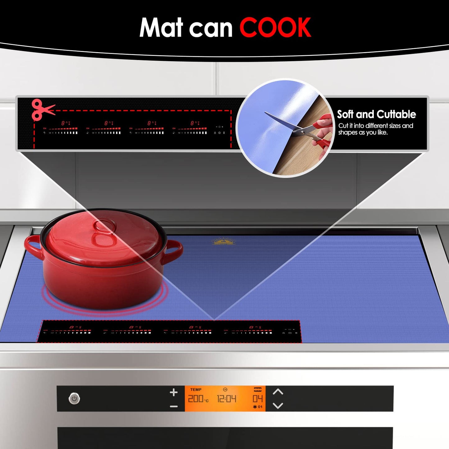 KitchenRaku Large Induction Protection Mat, Non-Slip Silicone Induction Cooktop Protection Mat (magnetic) Cooktop Scratch Protection for Induction Cooktop (61x53cm, Blue)