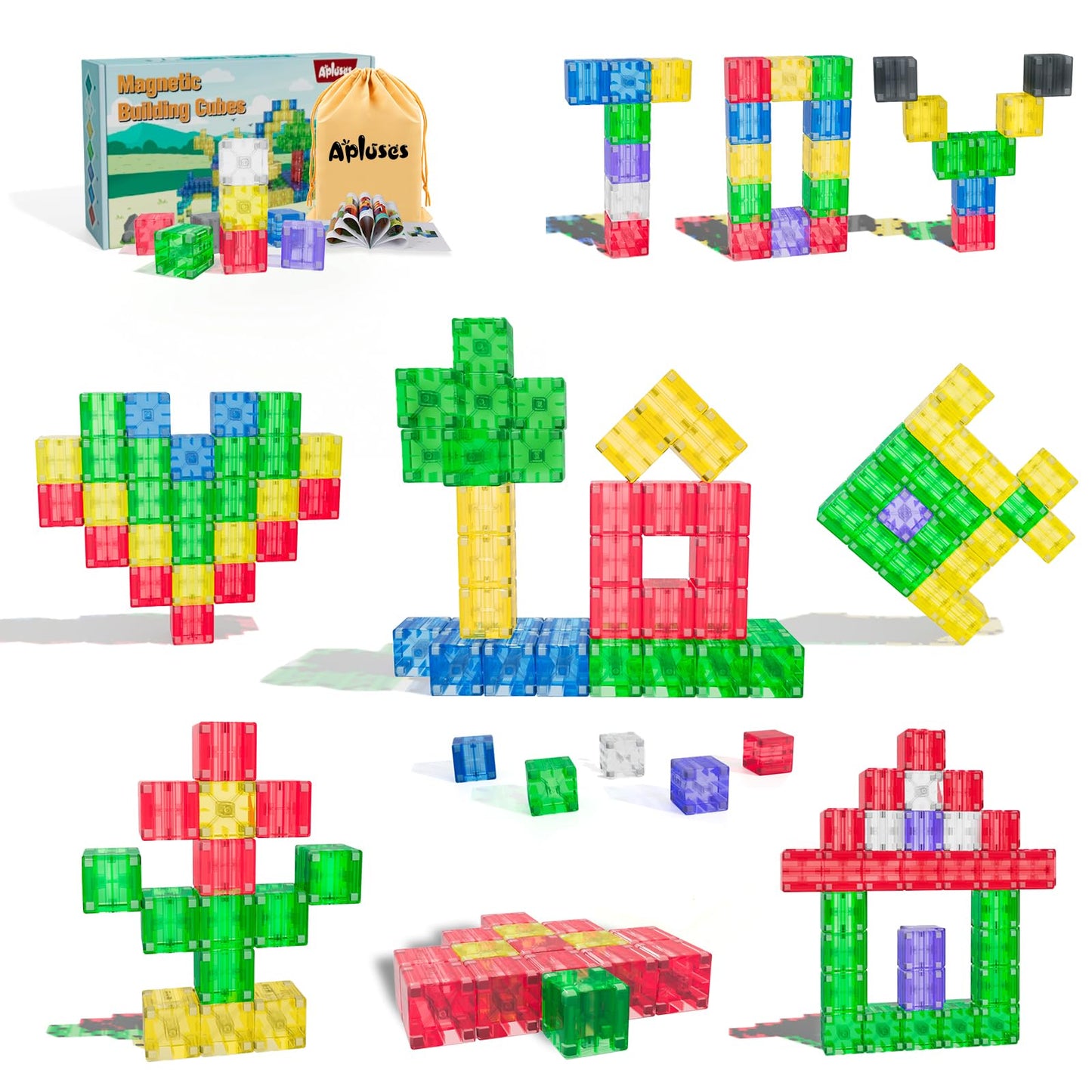 Apluses Clear Style - Magnetic Building Blocks, Magnet Tile Toy, suitable for children aged 3 and up, creative outdoor learning toy (32 pieces)