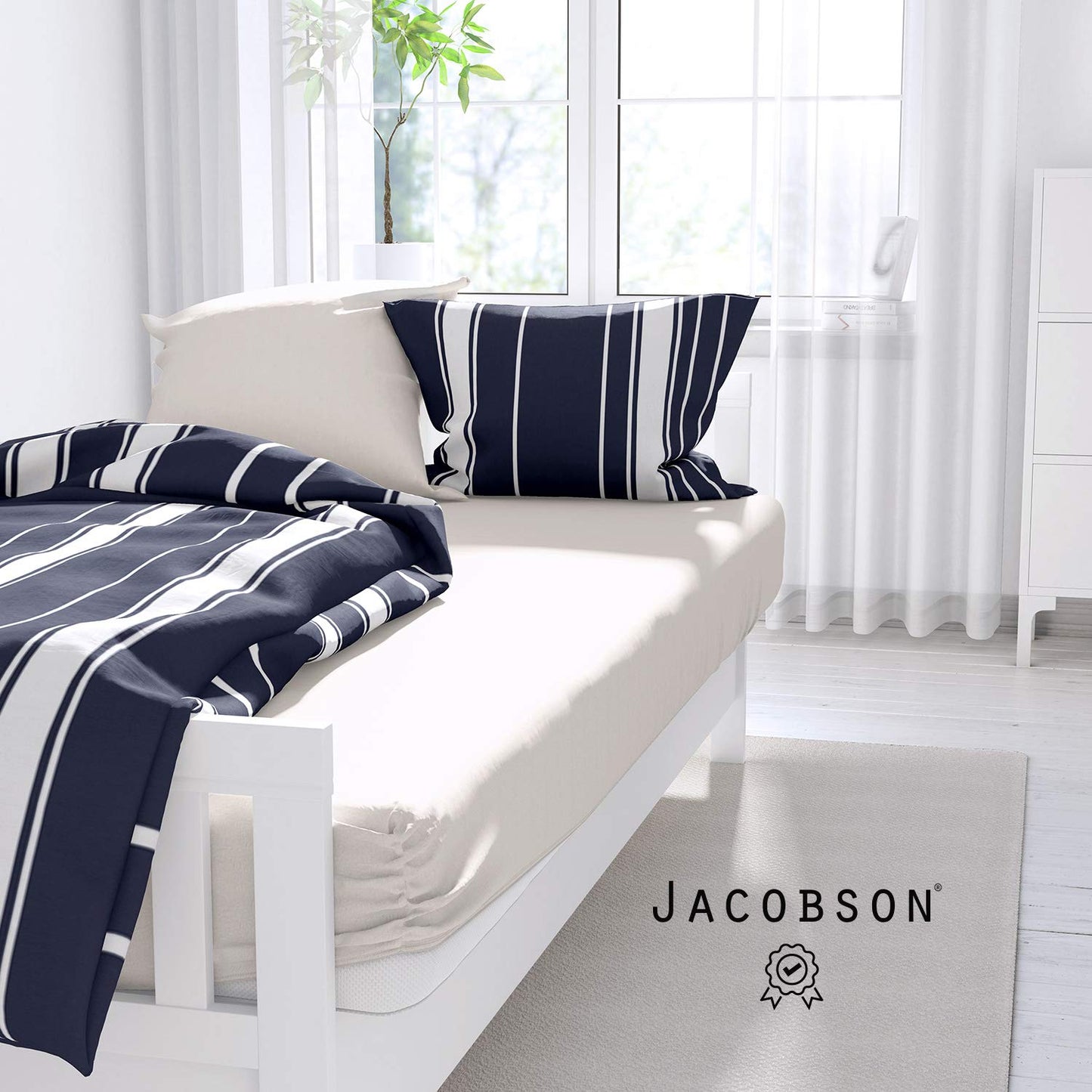 Jacobson Jersey Fitted Sheet Cotton Bed Sheet (Premium 200x220 cm, Natural)