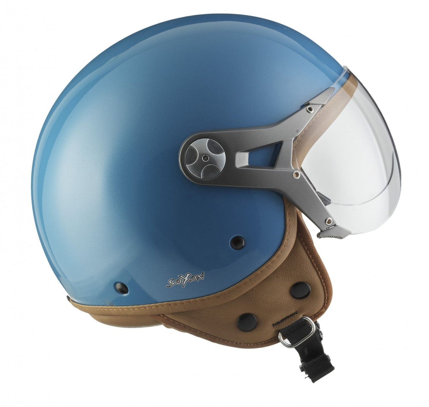SOXON® SP-325 Mono "Crystal Blue" · Jet helmet · Motorcycle helmet Scooter helmet Moped helmet Chopper Retro Vespa Vintage Pilot Biker · ECE 22.05 visor Quick release bag S (55-56cm)