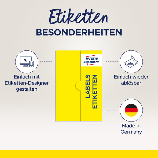 AVERY Zweckform P4861-50 Name Labels (400 name stickers, 105x74mm on A4, self-adhesive, printable fabric labels made of acetate silk for laser printers, residue-free removable) 50 sheets, white