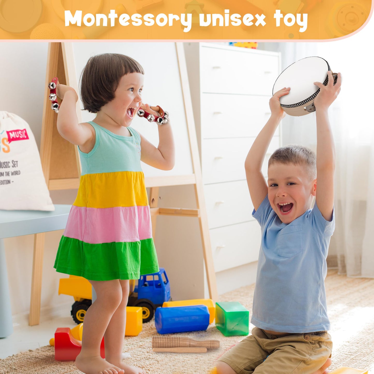 Stoie's musical instruments for children aged 3 and up - wooden Montessori instruments, baby claves, drum musical toys.