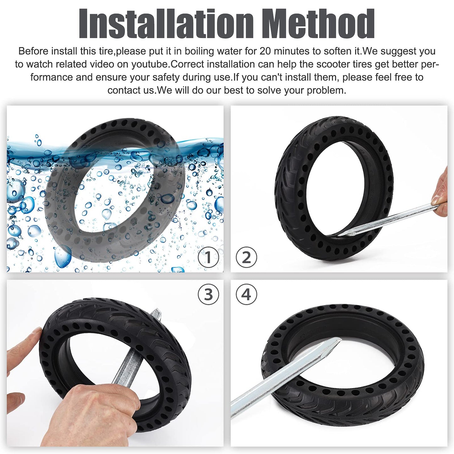 OUXI 8.5 inch E Scooter Solid Tire, 8 1/2 Solid Rubber Tire, 50/75-6.1 Tubeless Solid Tire for Xiaomi 1S / Pro 2 / M365 / M365 Pro / 3 / 3 Lite / Essential and all 8.5 inch Scooter Tires.
