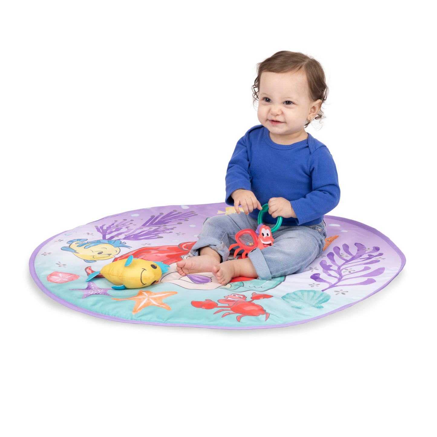 Bright Starts, The Little Mermaid Twinkle Trove illuminated music activity gym, 25 minutes of melodies, 6 toys included, for newborns +.