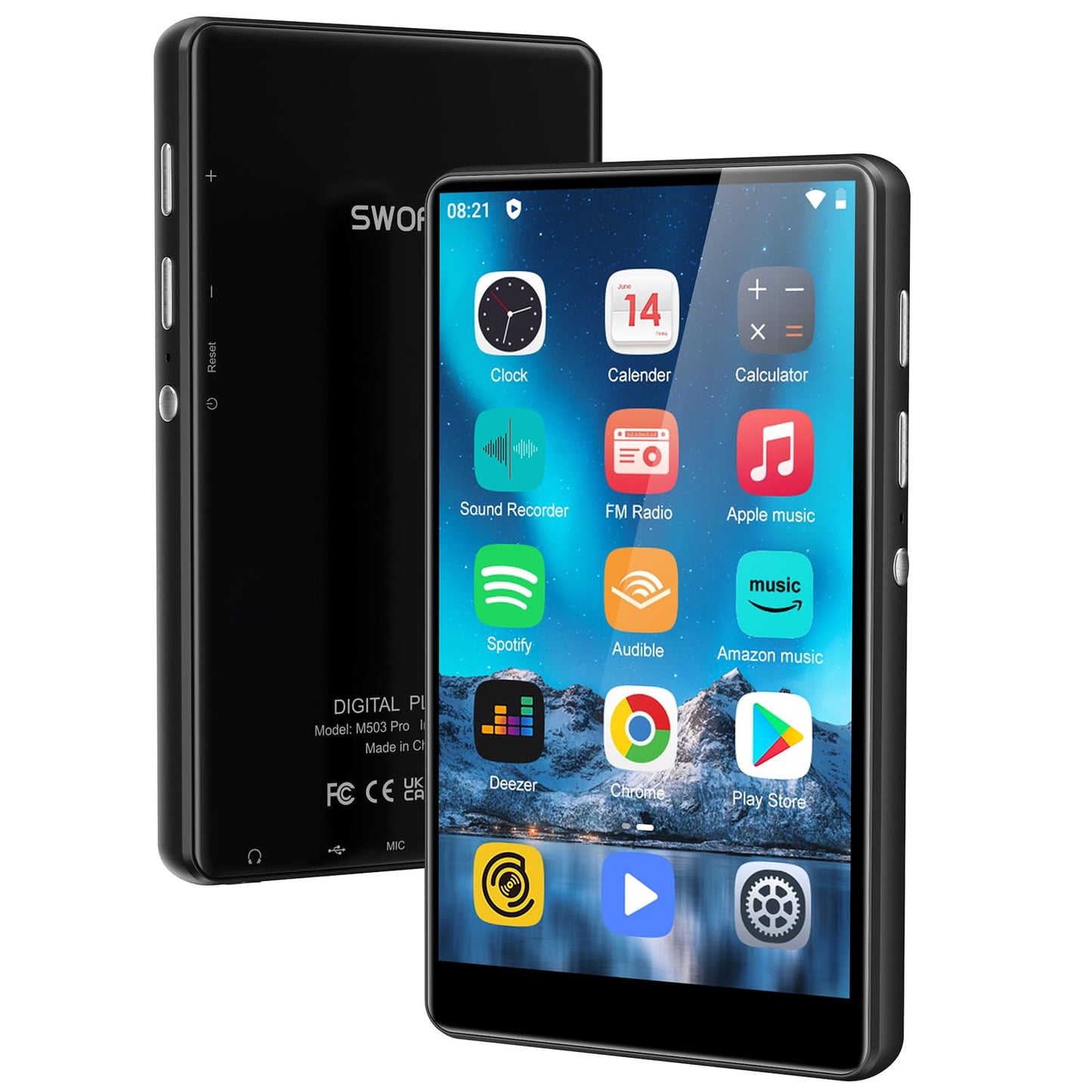 80GB MP3 player with Bluetooth and WiFi, SWOFY Hi-Fi 4.0 inch touchscreen MP3 MP4 player, portable stereo, Android MP3 player with Spotify, Amazon Music, FM radio, recorder, e-book, browser (black)