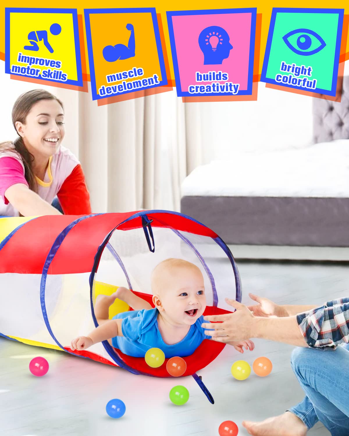 WEEKSUN Tunnel for Kids, 180 cm Play Tunnel for Children, Crawl Tunnel for Kids with Breathable Mesh Window, Pop-up Design with Carry Bag, Tunnel for All Ages, Indoor & Outdoor Use (Ø 46 cm)