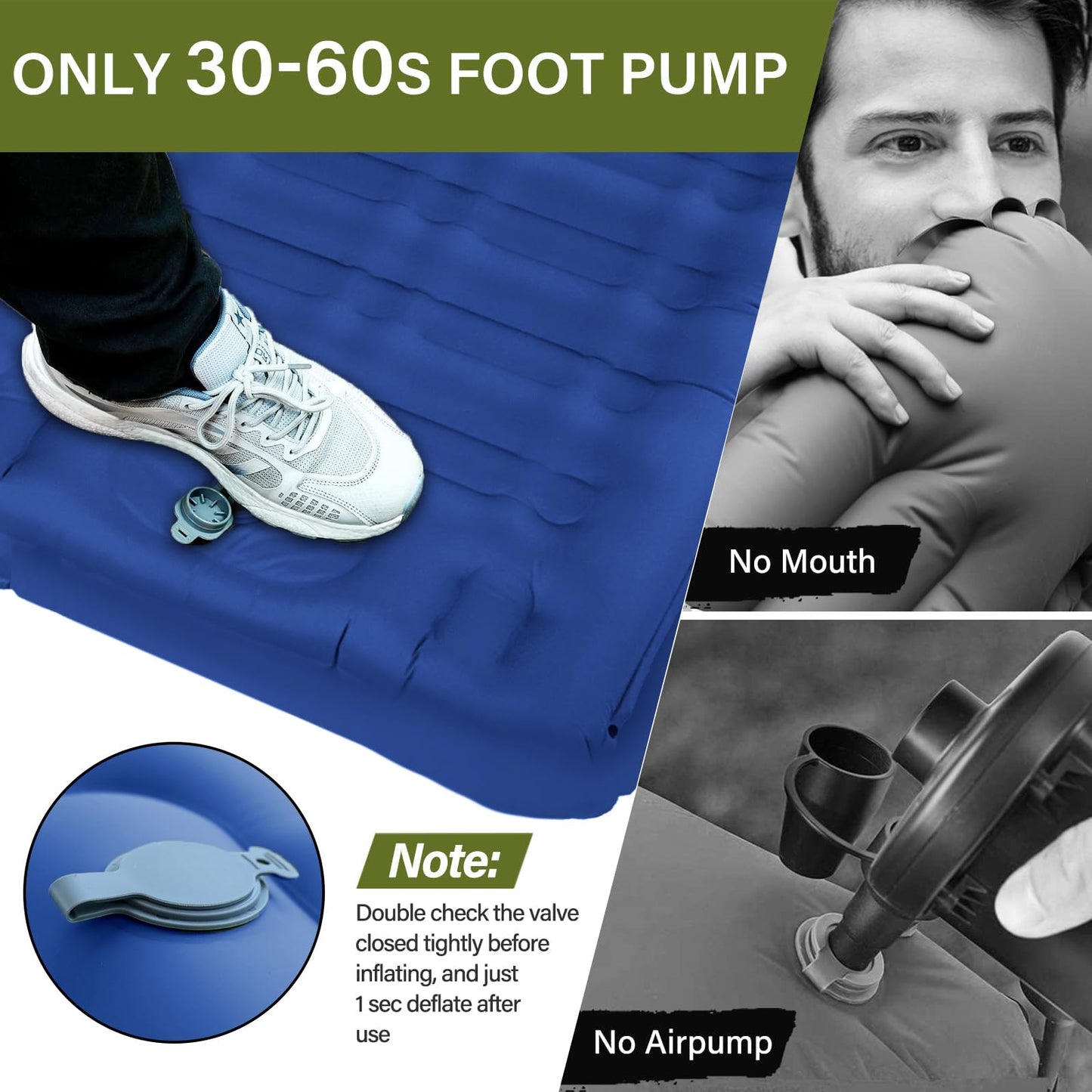 Airminti Camping Self-Inflating Air Mattress: 12cm Thickened Ultralight Outdoor Inflatable Mattress with Foot Press Pump and Pillow for Camping, Beach, and Trekking.