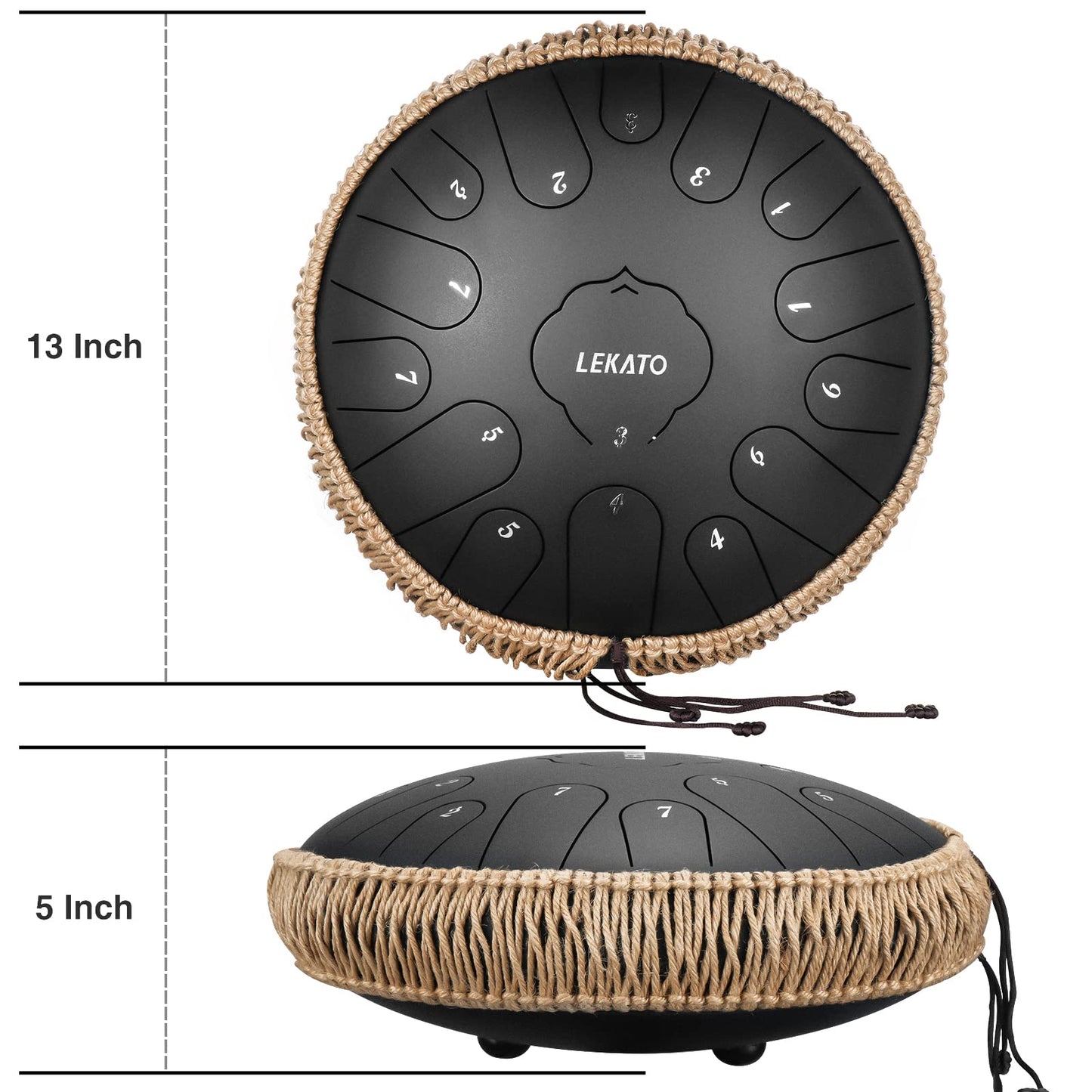 LEKATO Steel Tongue Drum, 13 inch, 15 Notes, Key of C, Handpan Drum with Carrying Bag, Percussion for Meditation, Yoga, Music Lessons, Black.