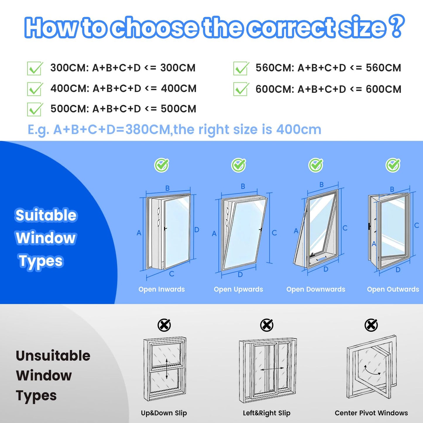 Air conditioner window seal, window seal for portable air conditioners, dryers, exhaust dryers, 400CM (157") Hot Air Stop for windows, Double Zip for skylights, casement windows.