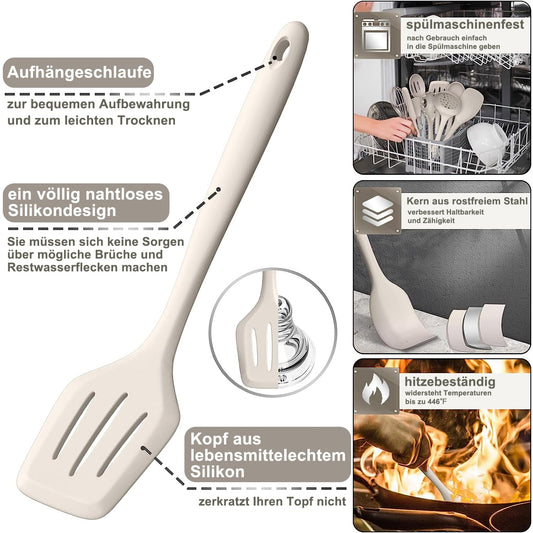 43-piece silicone kitchen utensil set, heat-resistant cookware with utensil holder, non-stick cooking set kitchen utensils, dishwasher safe - khaki