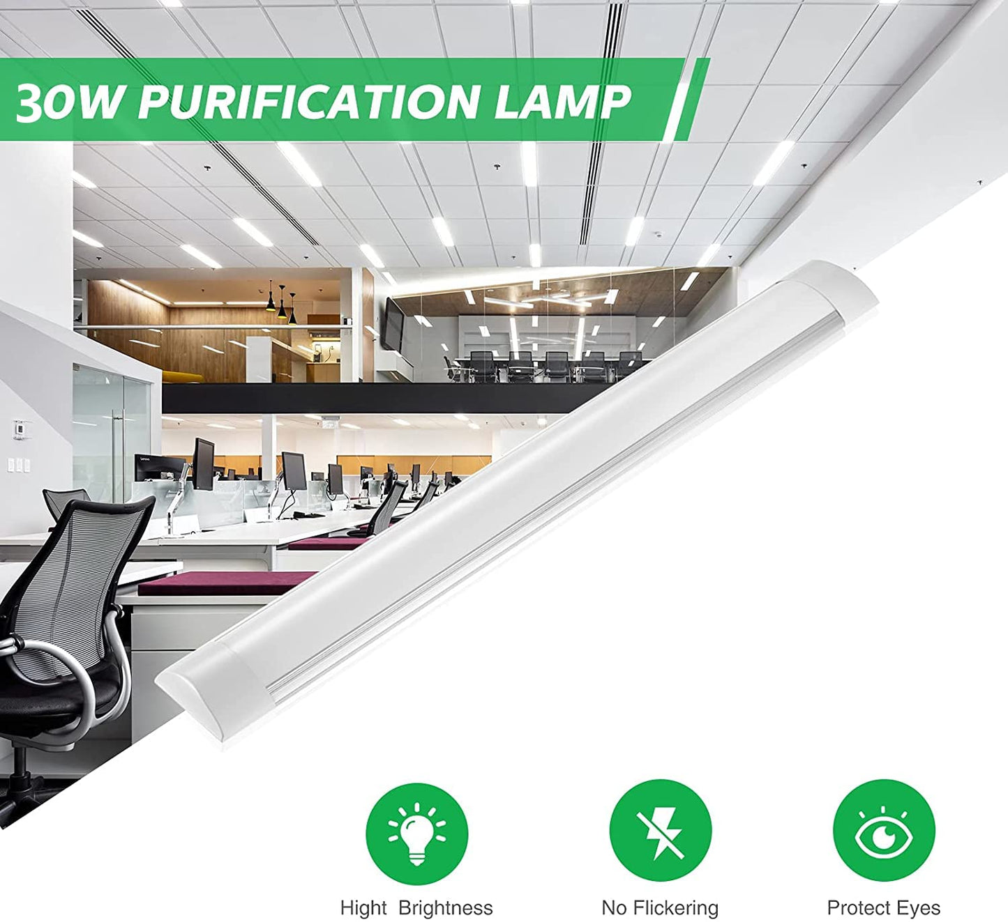 8pcs Waterproof LED Light, 30W LED Ceiling Light Fluorescent Lamp, 6500K 3000LM Bathroom Lamp, LED Light Bar for Garage Warehouse Workshop Bathroom Office Basement Shop, Cool White LED Ceiling Light