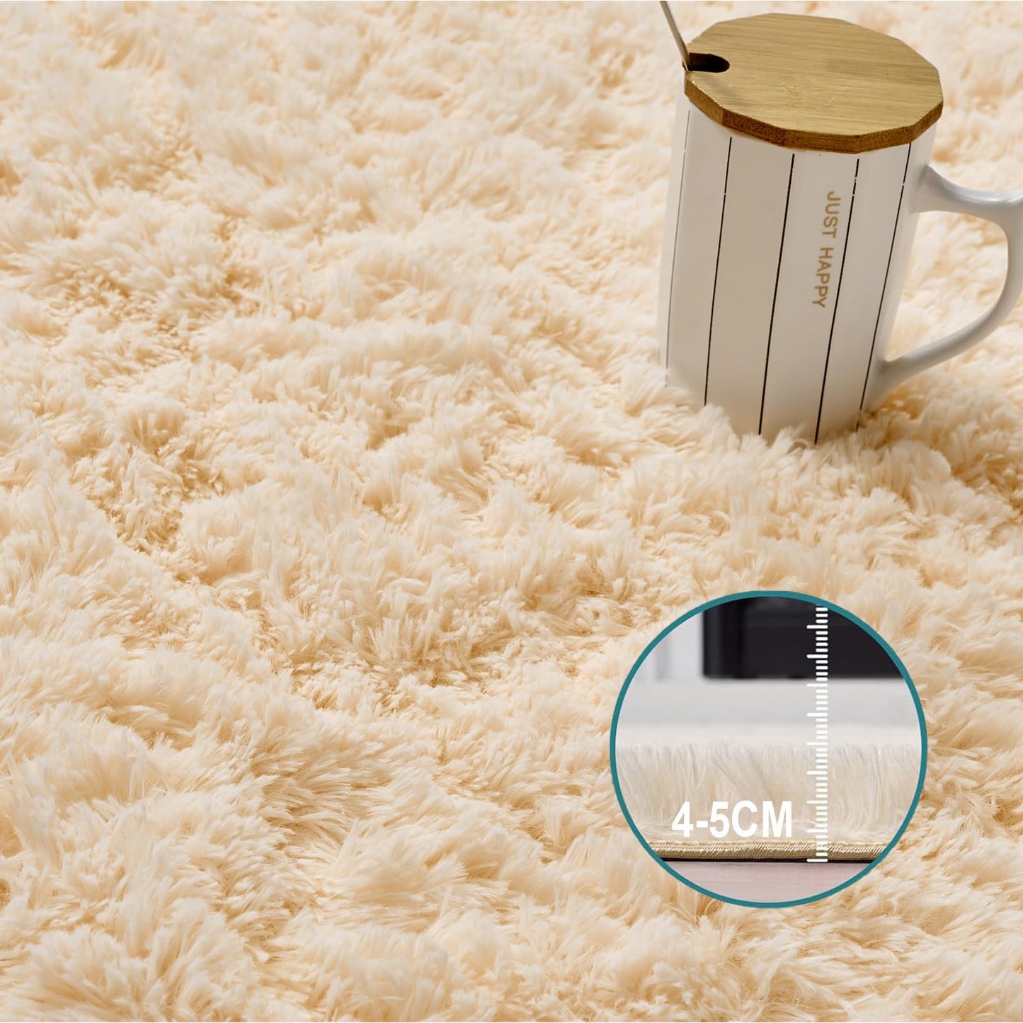 Evitany carpet living room, fluffy washable non-slip carpet bedroom for bedside rug, children's room, kitchen (beige, 120 x 160 cm)