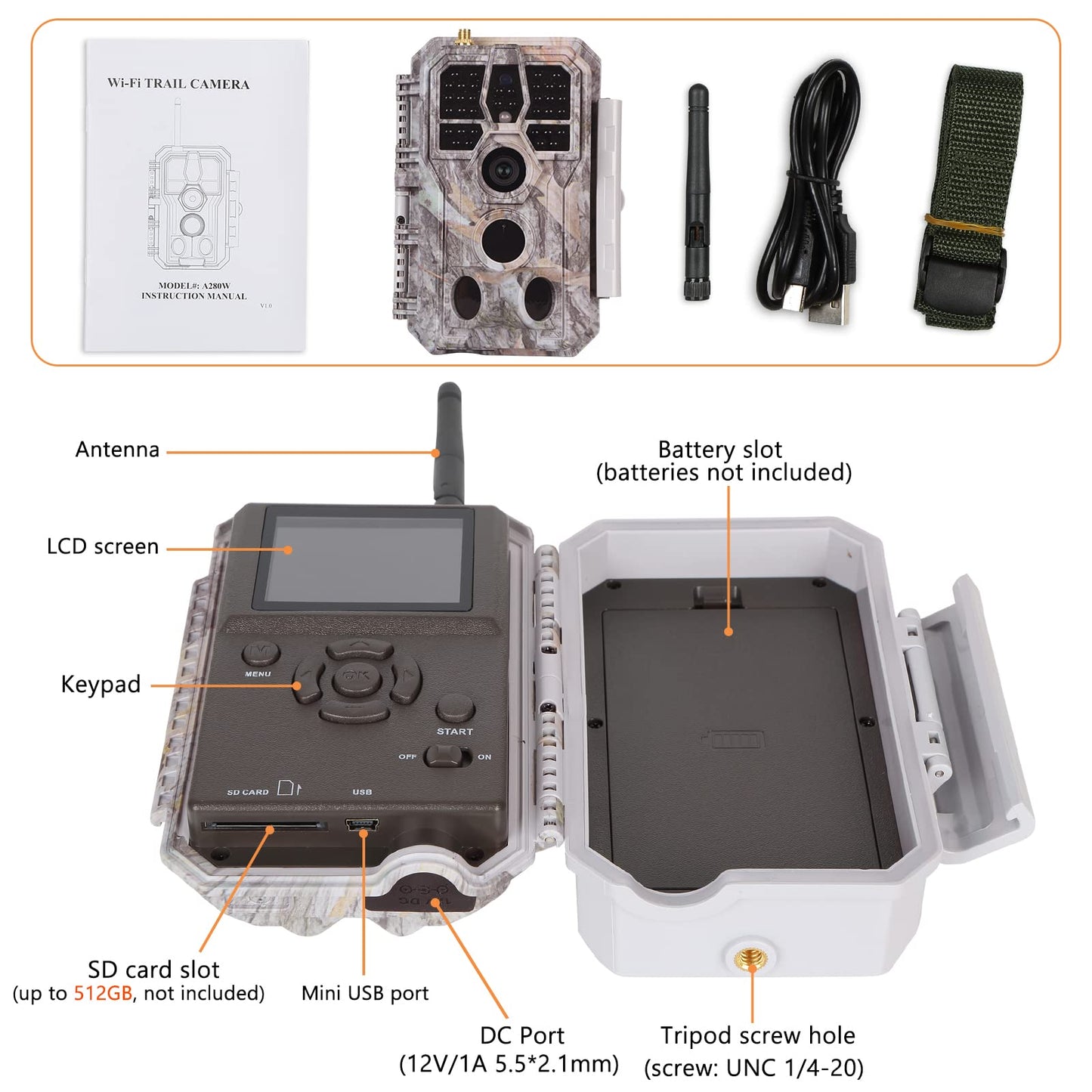 BlazeVideo wildlife camera with app, night vision photo trap 64MP 1296P Connect through app Bluetooth antenna with night vision motion detector