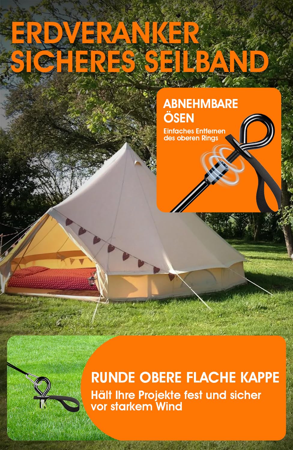 Heavy-duty ground anchor 27 inches, sturdy fully screwed earth anchor with straps for securing trampolines, awnings, swings etc.
