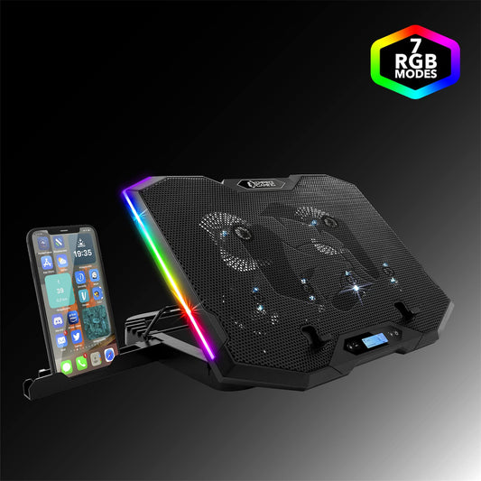 EMPIRE GAMING - Guardian S-C100 Laptop Cooler RGB Gamer - 6 Fans - LCD Controller - 5 Height Adjustments - Compatible for 12 to 17 Inches - Detachable Smartphone Holder, Air