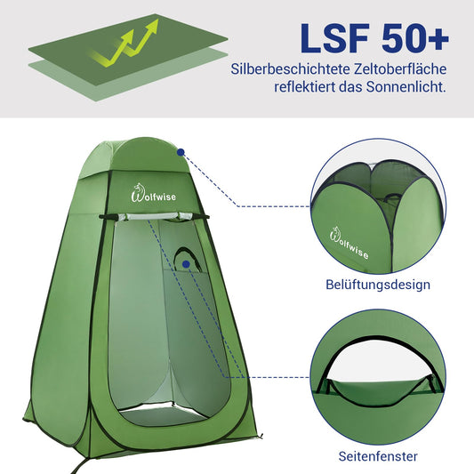WolfWise Pop-Up Shower Tent UV Protection, Toilet Tent, Changing Room, Portable Camping Shower Cabin Toilet Tent Mobile Changing Room Outdoor Toilet Tent, Spacious Private Tent Camping Tent for Hiking Beach Green