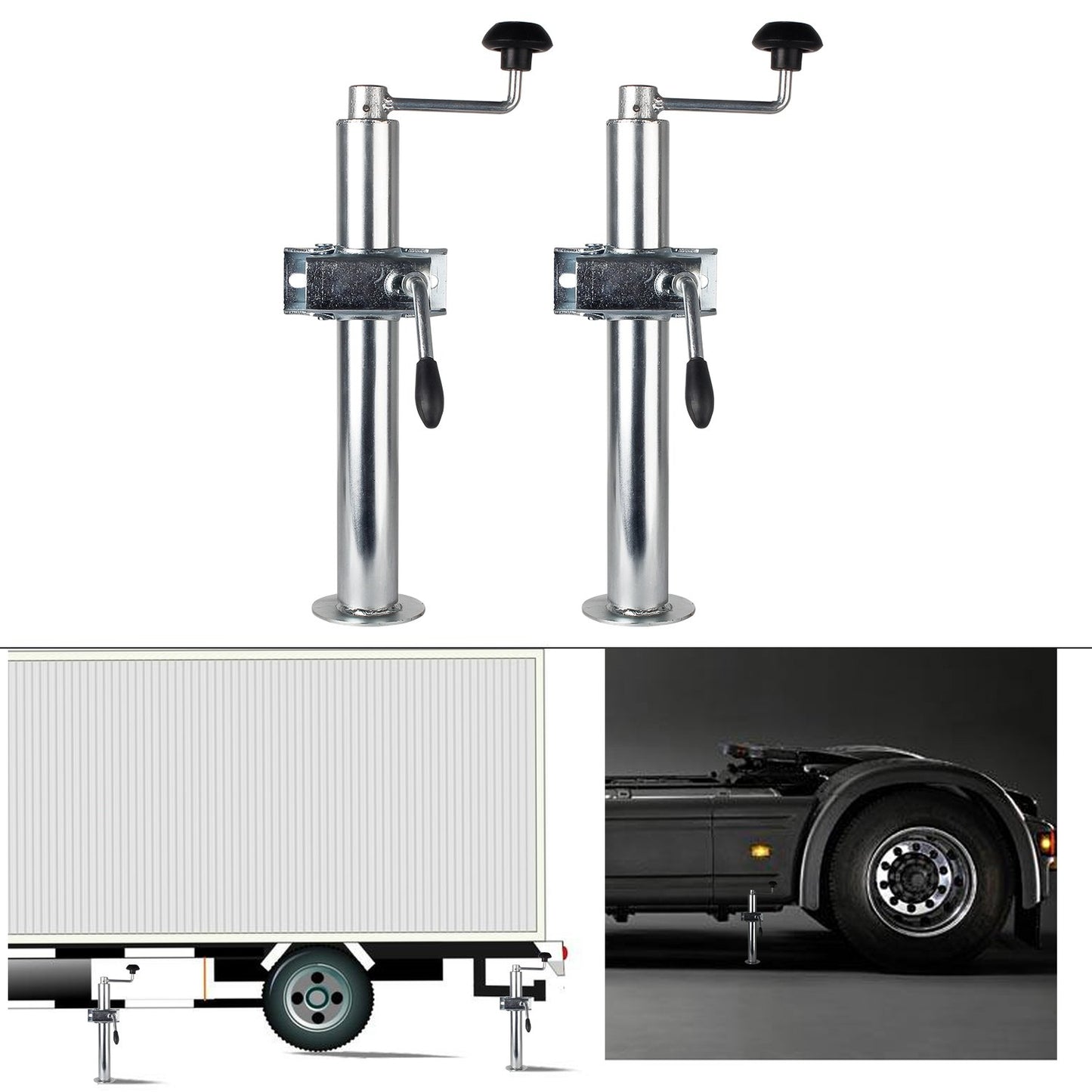 Kefflum trailer jack stand set, support foot trailer 2X support stands incl crank stands for trailer bracket and clamp holder for car trailer, trailer stands height 480mm-690mm, 2T load capacity.