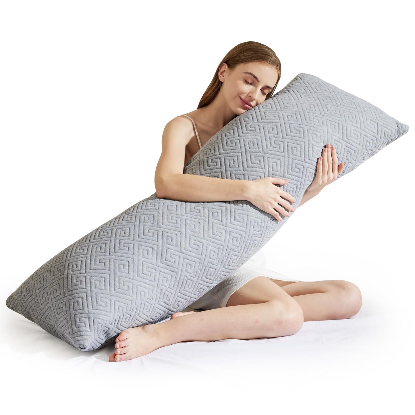 NOFFA Side Sleeper Pillow 39 x 137 cm Long pillow for side sleepers with shredded memory foam Pregnancy pillow Viscoelastic foam body pillow with cover, adjustable filling