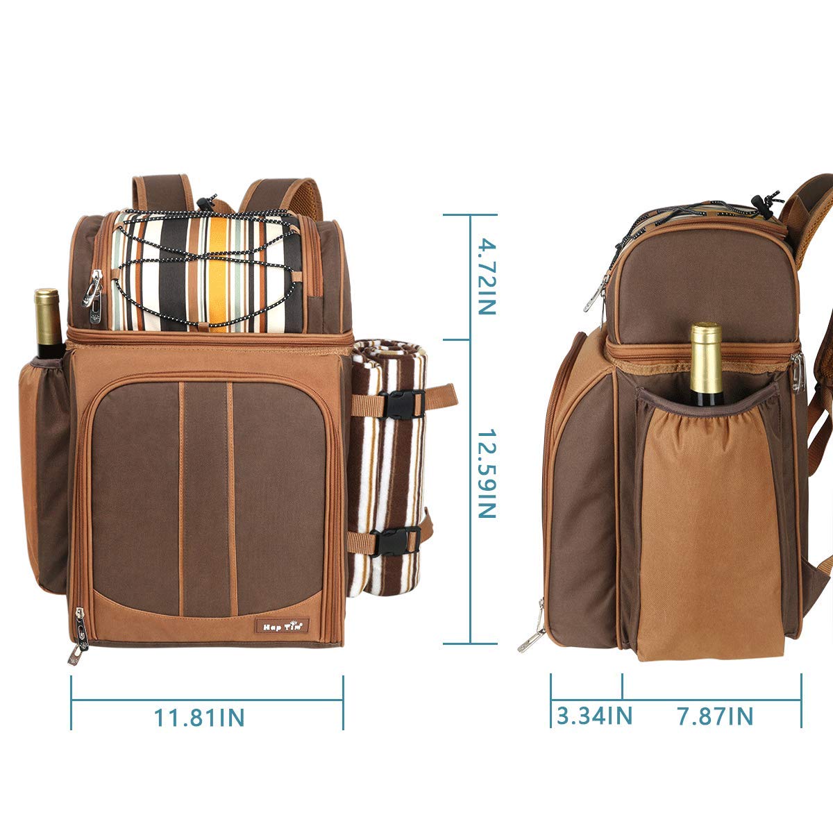 Hap Tim picnic backpack cooler for 2 people with insulated leak-proof cooler bag, wine holder, fleece blanket, cutlery set, perfect for beach, day trips, hiking, camping.