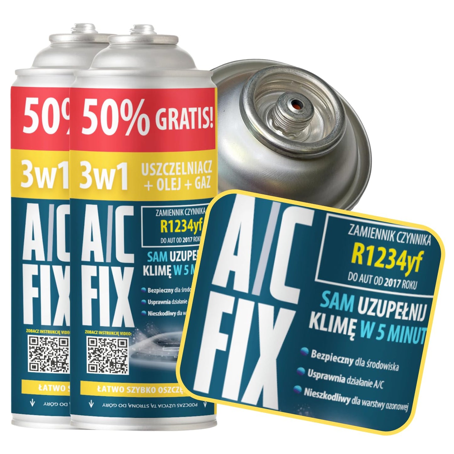 A/C FIX 3in1 R1234yf refrigerant replacement gas - car cooling agent - gas bottle 2x235 g car air conditioning refill set - RV - air conditioning hose - air conditioning manifold - ECO
