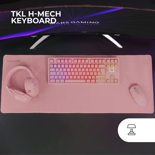 MARSGAMING MCP-RGB3, Gaming Keyboard Fixed RGB + Gaming Mouse RGB Flow 3200 DPI + Over-Ear RGB Headset + XXL Mousepad, Pink, Spanish Language.